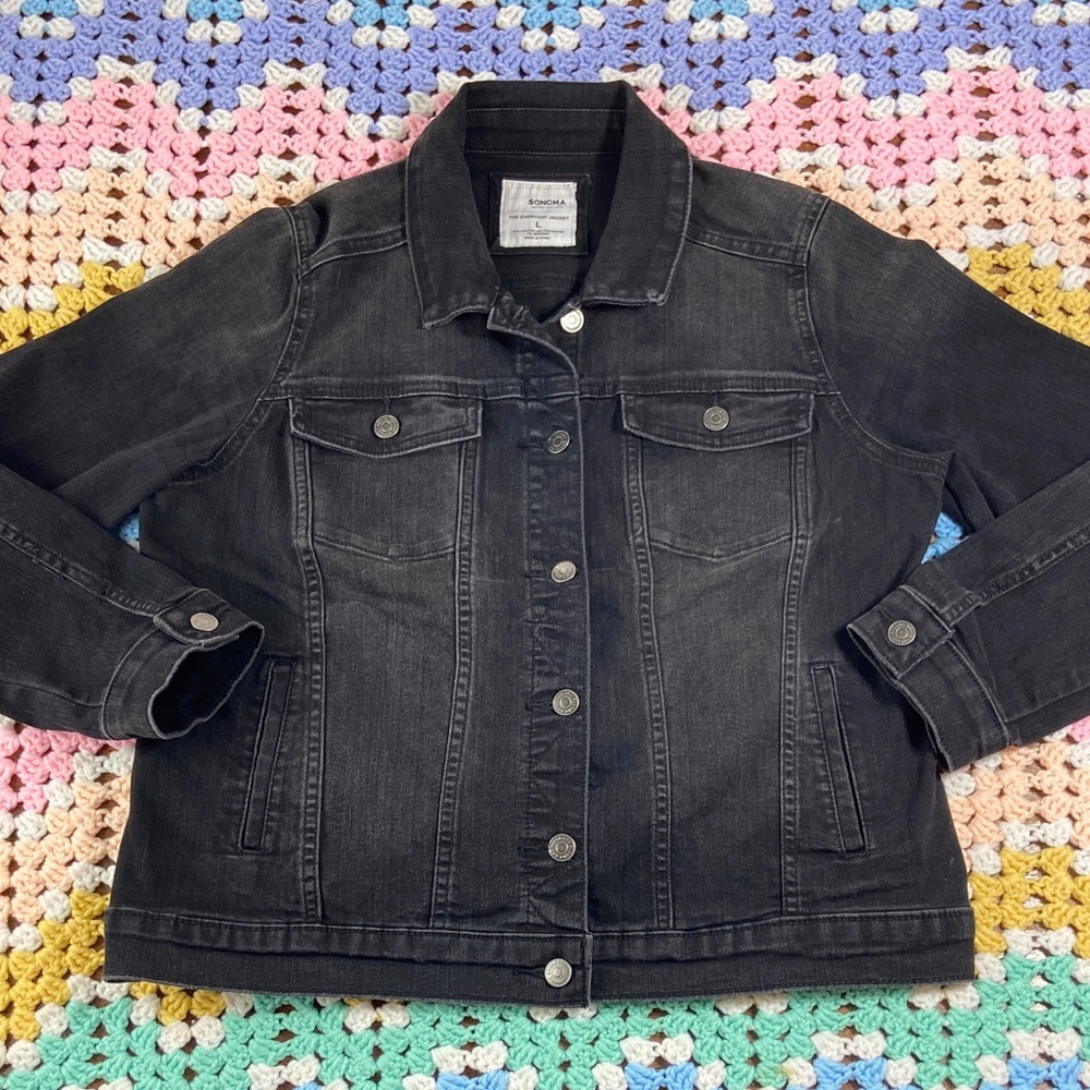 Women’s Sonoma Charcoal gray black jean Denim Jacket large l